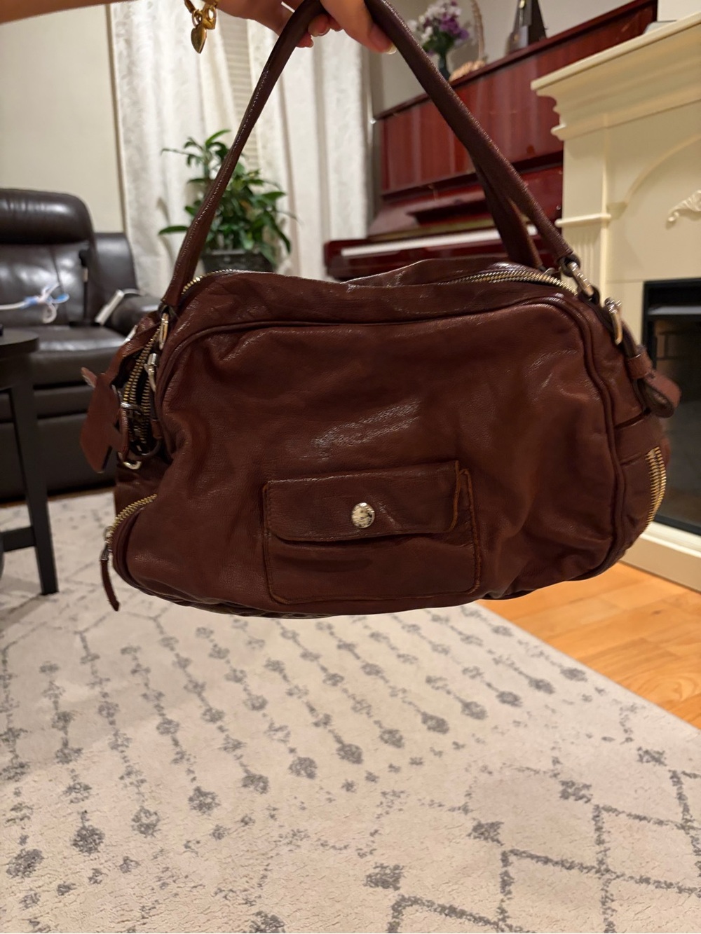 Prada Brown Leather Double-Handle Shoulder Bag - Picture 2 of 6